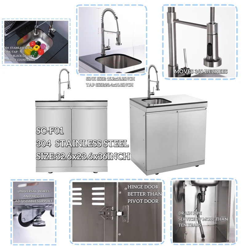 Usa Warehouse Luxury 304 Stainless Steel Bbq Modular Outdoor Kitchen Cabinet Set With Sinks Fridge