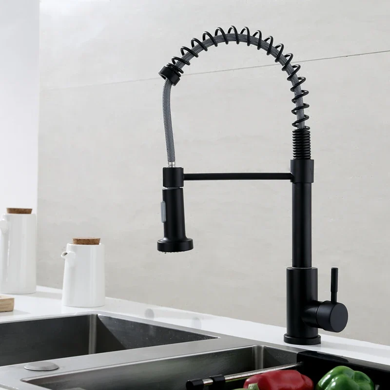 Modern Stainless Steel Single-Handle Kitchen Faucet Deck Mounted with Side Spray for Hotel Use