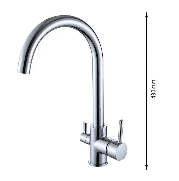 Luxury Chrome Deck Mount Kitchen Faucet - High Quality Dual Handle Pure Water Sink Tap