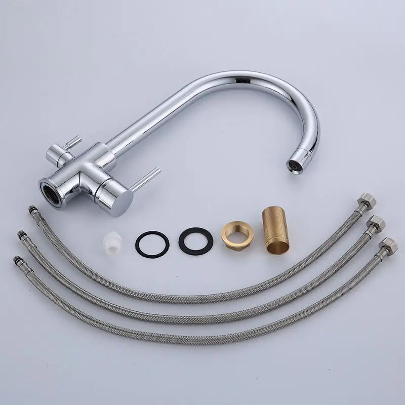 Luxury Chrome Deck Mount Kitchen Faucet - High Quality Dual Handle Pure Water Sink Tap