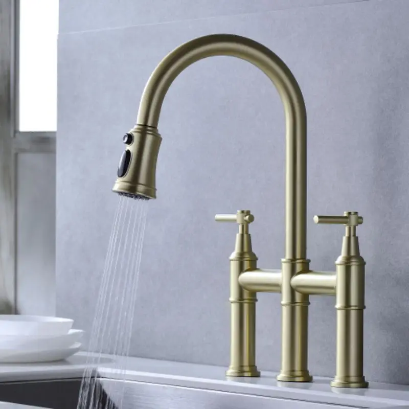 Free Drop Shipping American Bridge Kitchen Tap Ready Stock Cheap Pull-Down Faucet Brass Sink Tap With Sprayhead