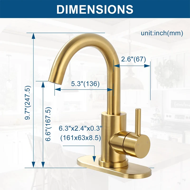Modern Bar Sink Faucet Single-Handle Gold Mini Kitchen Faucet, 1 Hole Wet Bar Sink Faucets with Deck Plate for bar RV Laundry