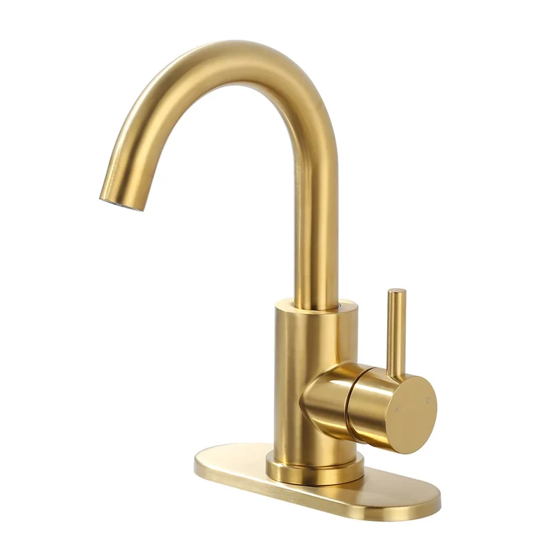Modern Bar Sink Faucet Single-Handle Gold Mini Kitchen Faucet, 1 Hole Wet Bar Sink Faucets with Deck Plate for bar RV Laundry