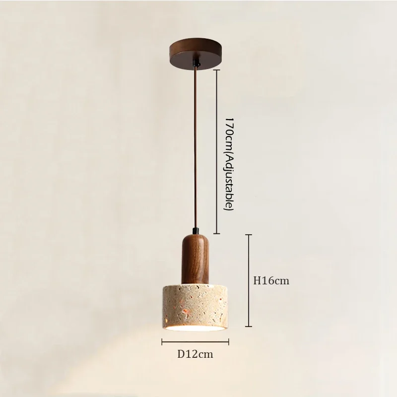 Wabi Sabi Decor Walnut Bedside Hotel Pendant Light Yellow Travertine Stone Chandelier for Dining Table Kitchen Island Restaurant
