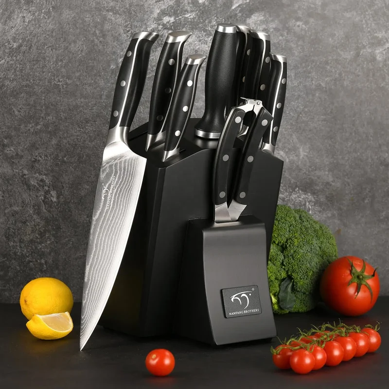 9 PCS Professional ABS Handle Damascus Steel Kitchen Utility Knife Set with Block