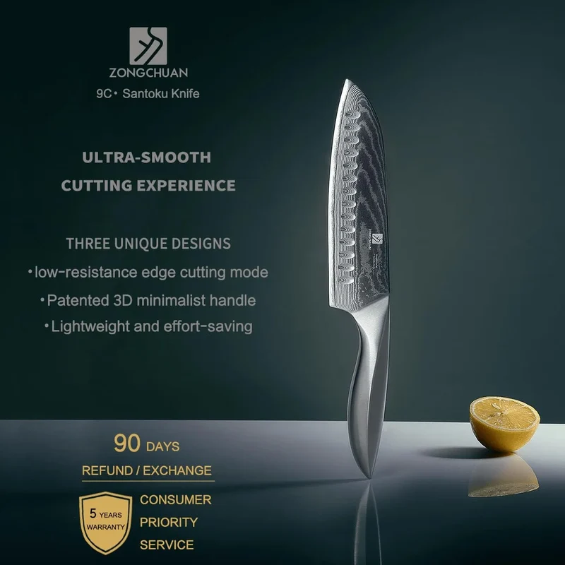 High Quality 7 Inch Japanese Chef Kitchen Knife Ultra Sharp 9CR18MOV Damascus Steel Santoku Knife with Gift Box