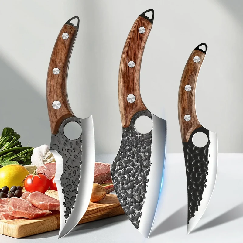 3 PCS Kitchen Knives Set Meat Cleaver Chef Knife Set Chopping & Slicing & Boning Japanese Knife Heavy-Duty Butcher Knife