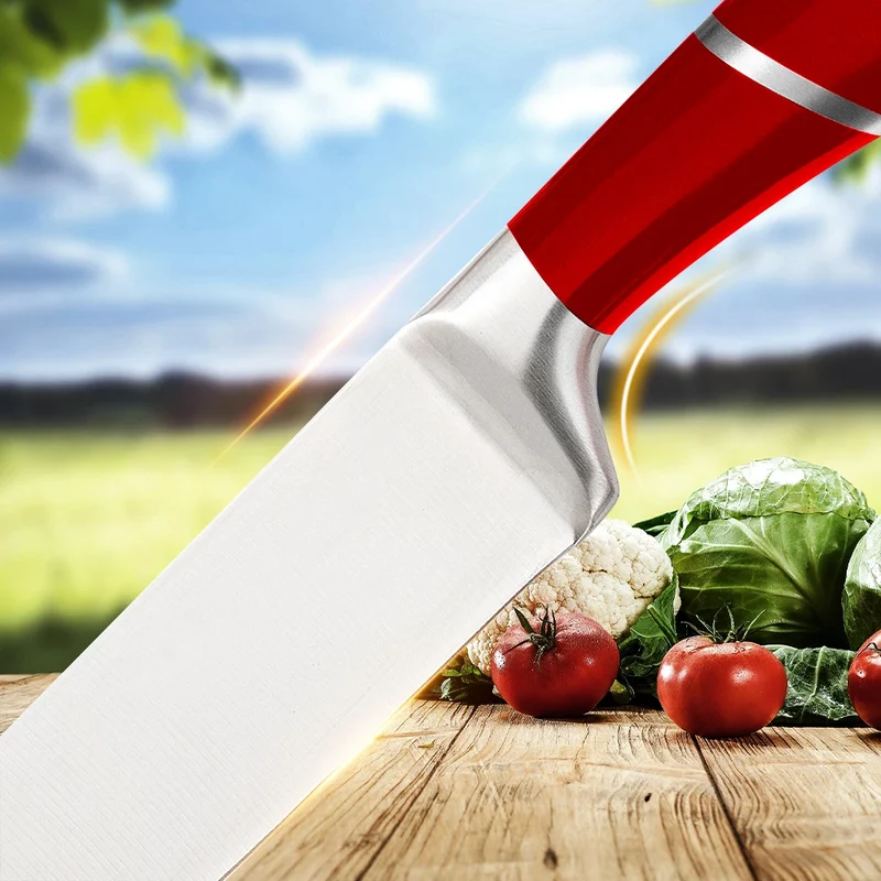 9Pcs Professional Chef Knife with Rotatable Block,Non Stick Sharp Stainless Steel Kitchen Knife Set with Sharpener for Home Cook