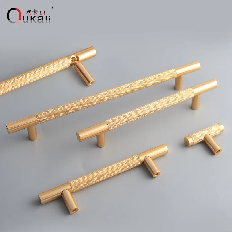 New T Bar Shape Furniture Hardware Supplies Kitchen Gold Cupboard Cabinet Drawer Door Cupboard Knurled Handles