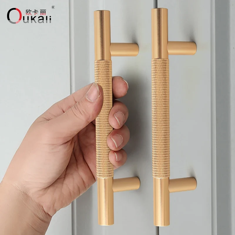 New T Bar Shape Furniture Hardware Supplies Kitchen Gold Cupboard Cabinet Drawer Door Cupboard Knurled Handles