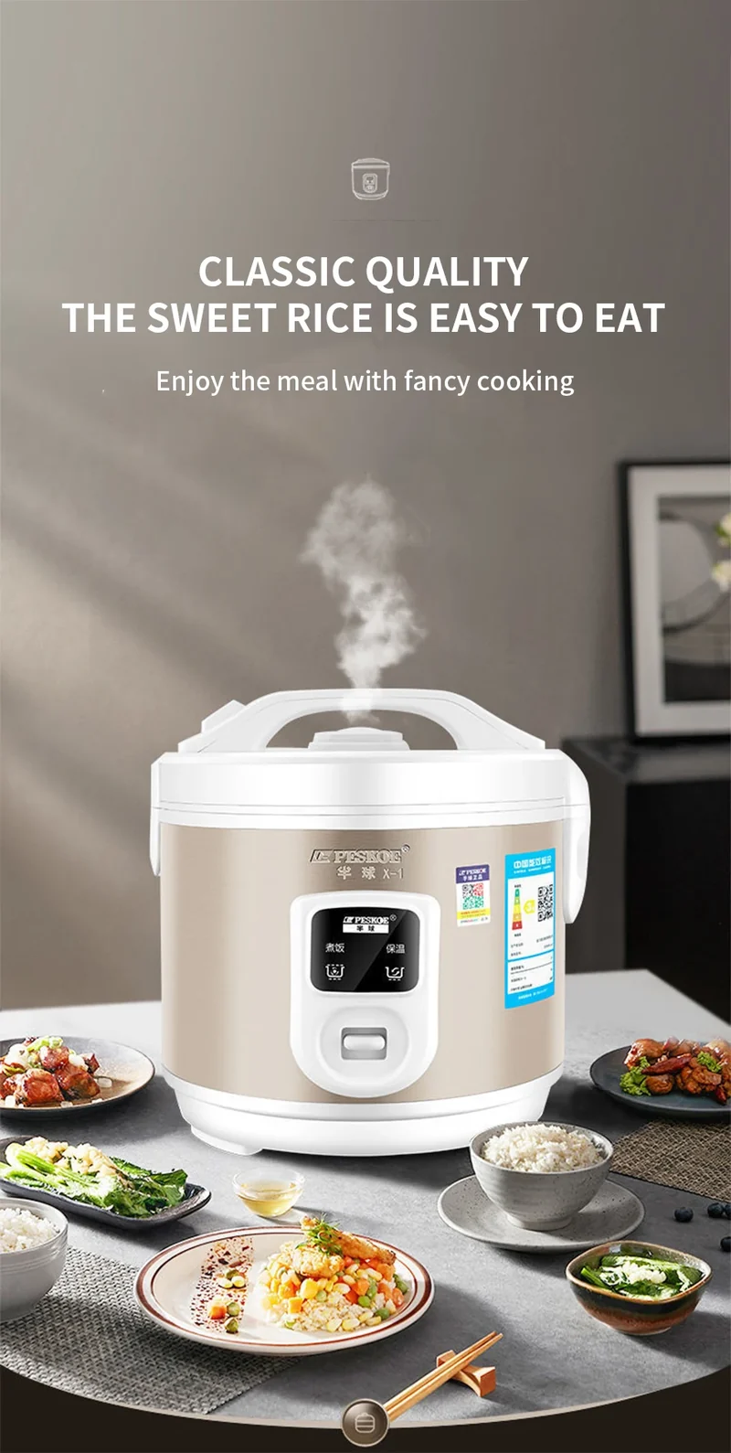 Peskoe Mini Rice Cooker Non-Stick Surface Old-Fashioned 1-2-3 Person Multi-Function Household Cooking Appliance 2L 3L 4L 5L