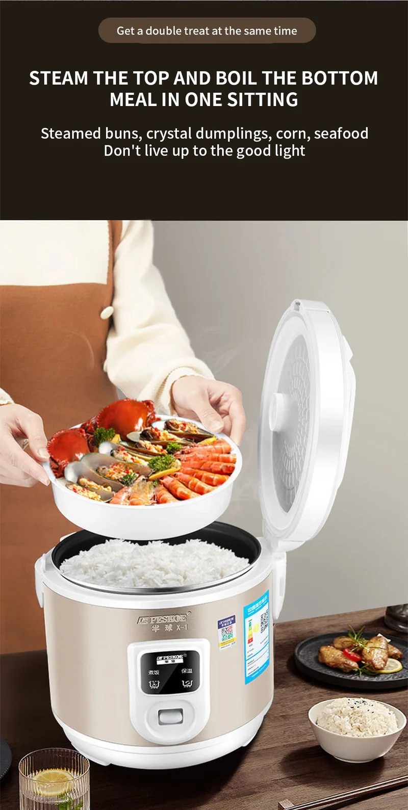 Peskoe Mini Rice Cooker Non-Stick Surface Old-Fashioned 1-2-3 Person Multi-Function Household Cooking Appliance 2L 3L 4L 5L