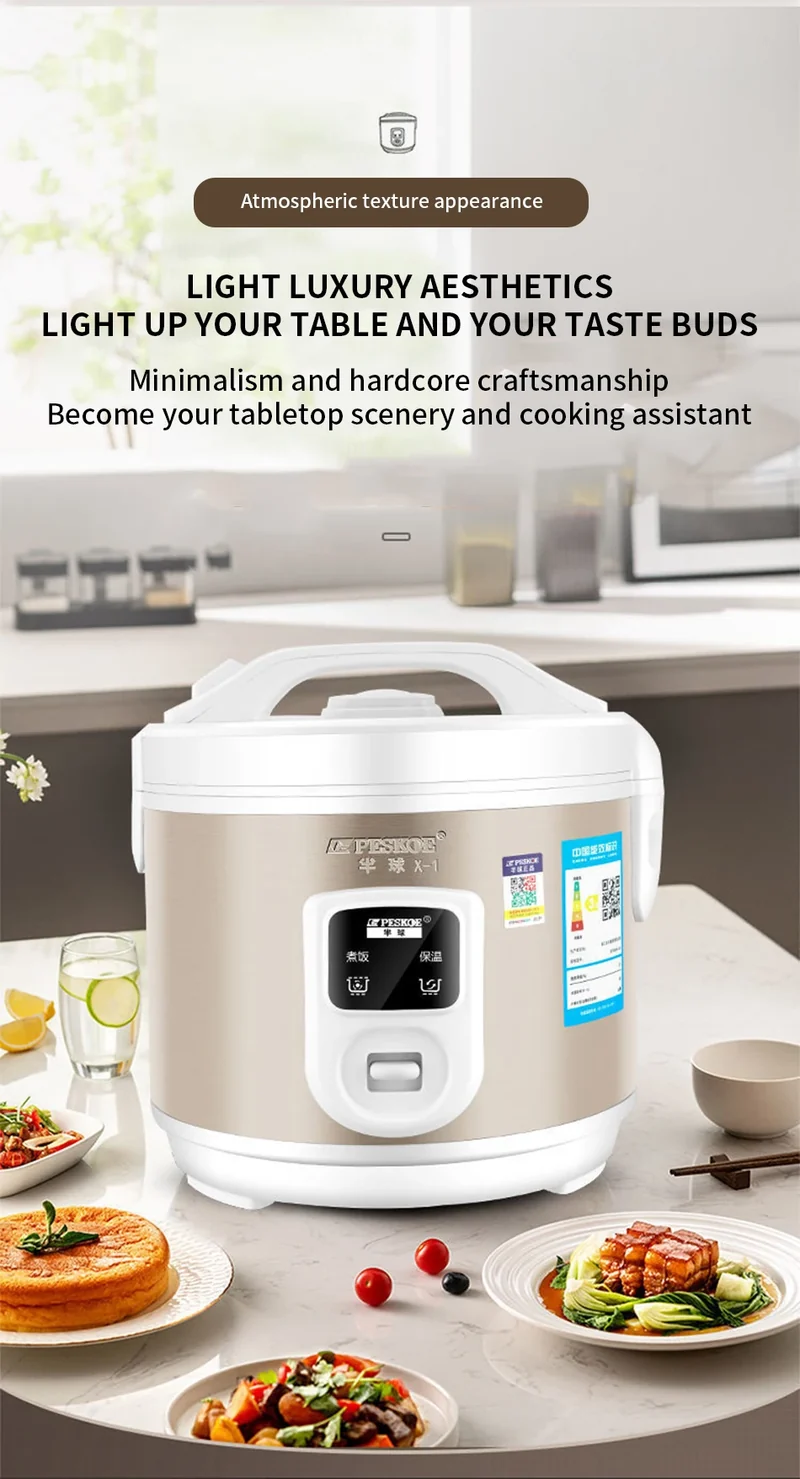 Peskoe Mini Rice Cooker Non-Stick Surface Old-Fashioned 1-2-3 Person Multi-Function Household Cooking Appliance 2L 3L 4L 5L