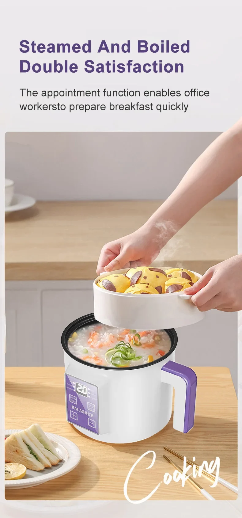 220V Smart Electric Rice Cooker Household Multicooker Steamer Double Layer Rice Cooker Auto Rice Cooker Appliances for Kitchen