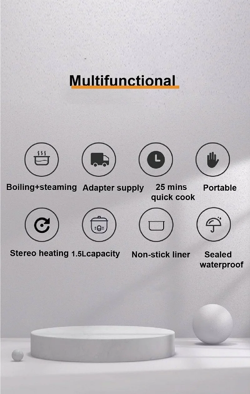 24V Car Electric Cooking Pot Non-stick Rice Cooker Portable Food Heater Multi-function Pot Truck Auto Keep Warm Pot 1.5L