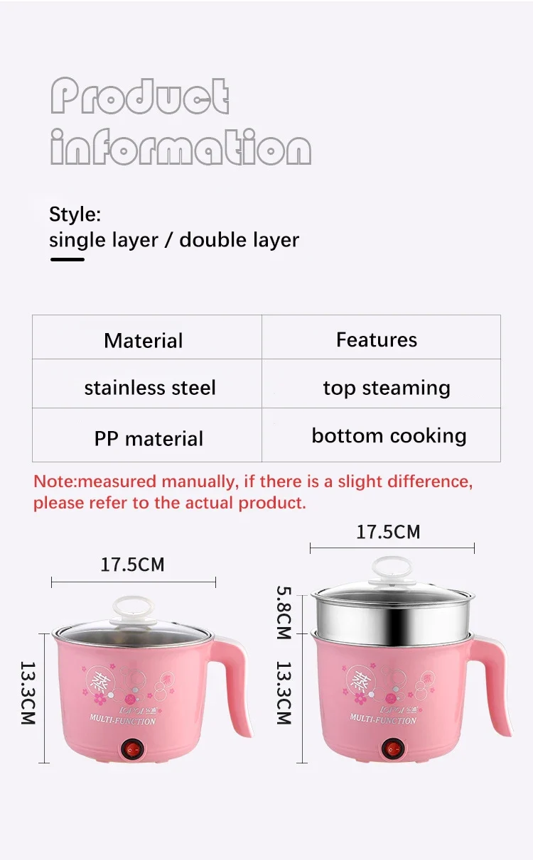 Multifunction Electric Cooker Hot Pot 1-2 People Heating Pan Multi Ramen Pot Machine Mini Rice Cook Kitchen Appliance Korea 220V