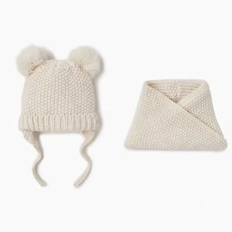2024 baby girl and baby boy child children's spring autumn winter Solid knitted hat and knitted infinity scarf