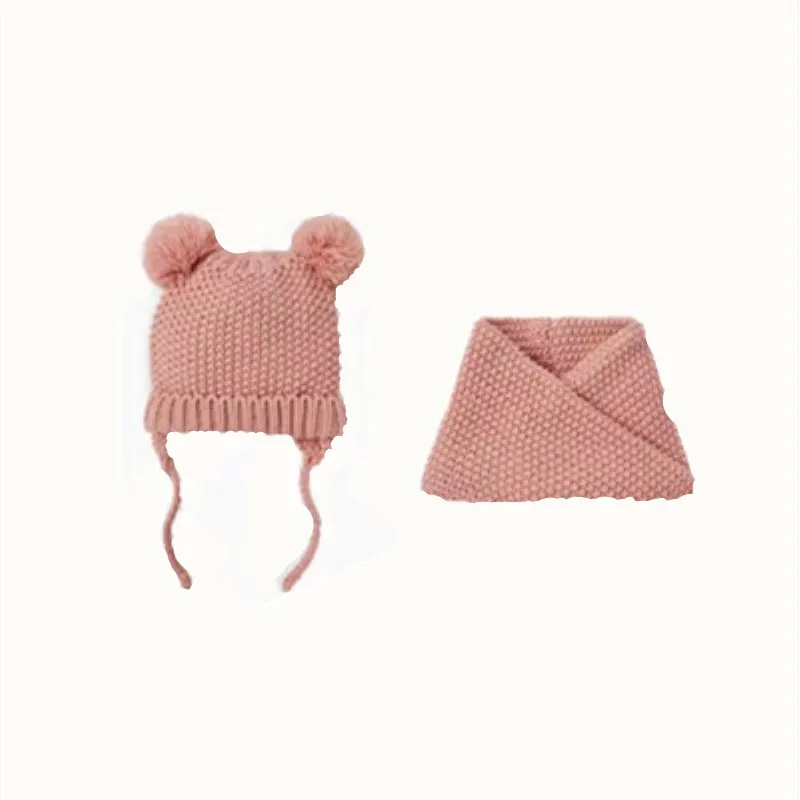 2024 baby girl and baby boy child children's spring autumn winter Solid knitted hat and knitted infinity scarf
