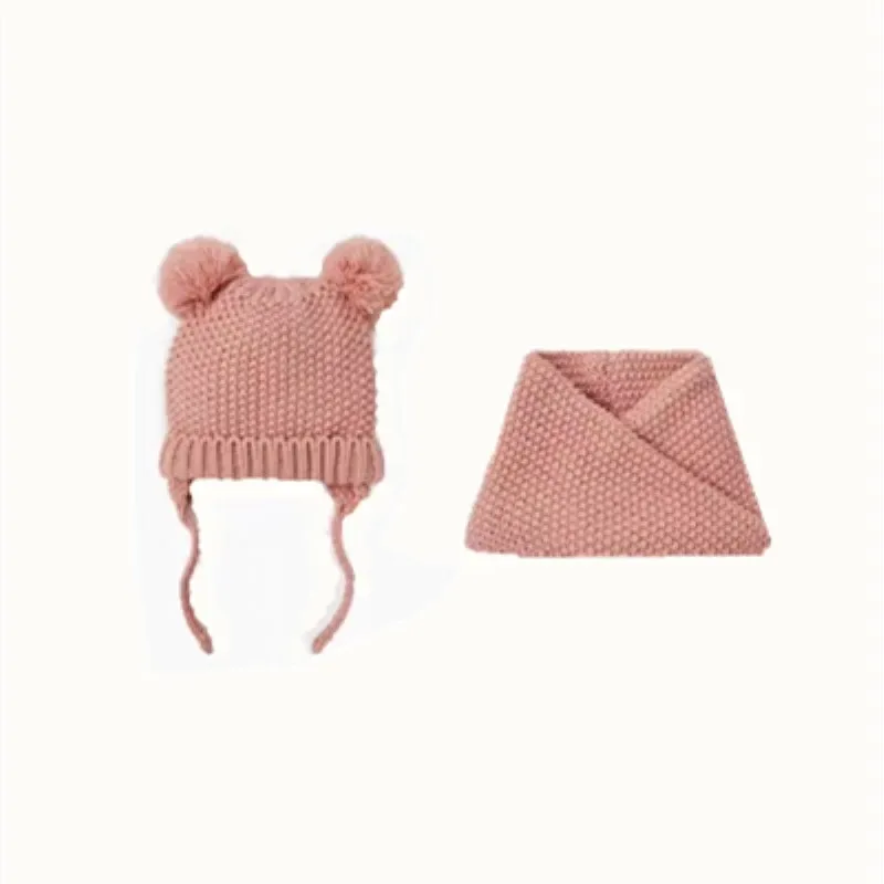 2024 baby girl and baby boy child children's spring autumn winter Solid knitted hat and knitted infinity scarf