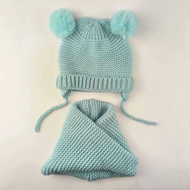 2024 baby girl and baby boy child children's spring autumn winter Solid knitted hat and knitted infinity scarf
