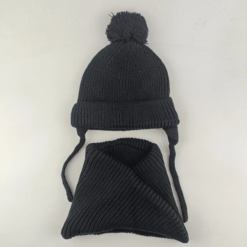 2024 baby girl and baby boy child children's spring autumn winter Solid knitted hat and knitted infinity scarf