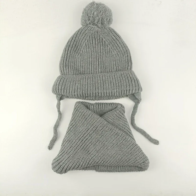 2024 baby girl and baby boy child children's spring autumn winter Solid knitted hat and knitted infinity scarf