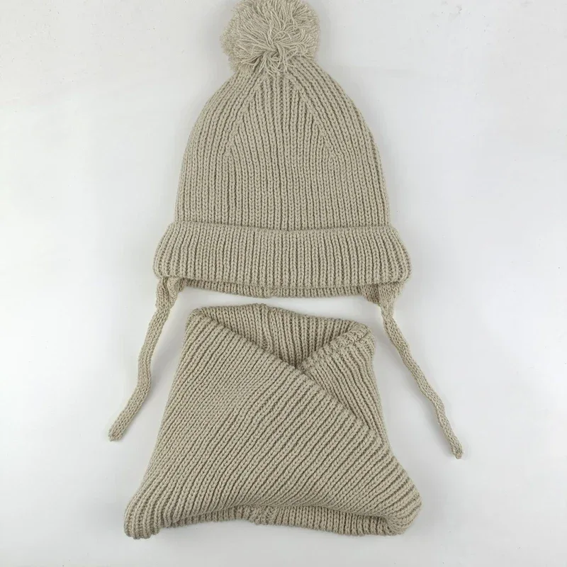 2024 baby girl and baby boy child children's spring autumn winter Solid knitted hat and knitted infinity scarf