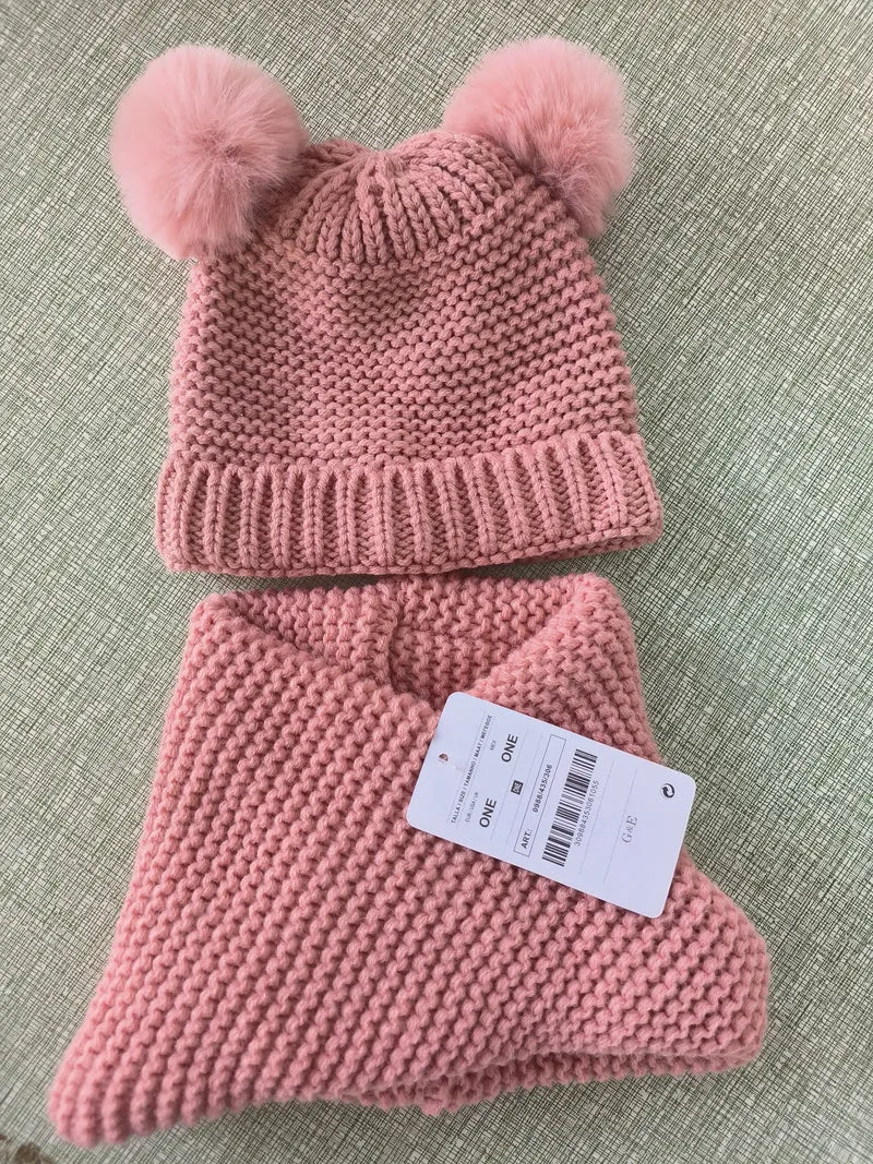 2024 baby girl and baby boy child children's spring autumn winter Solid knitted hat and knitted infinity scarf