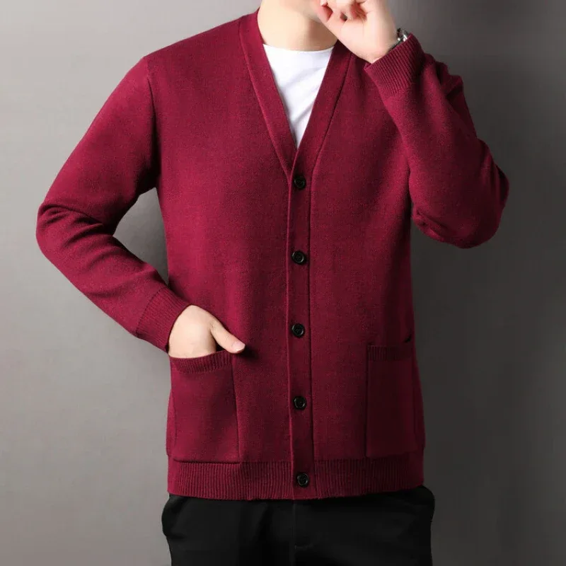 Men's Autumn and Winter Casual Design Cardigan Thick Long Sleeved Button Up Jacket Cardigan Sweater