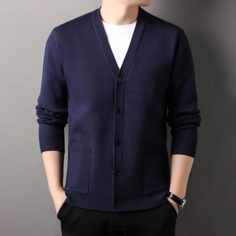 Men's Autumn and Winter Casual Design Cardigan Thick Long Sleeved Button Up Jacket Cardigan Sweater