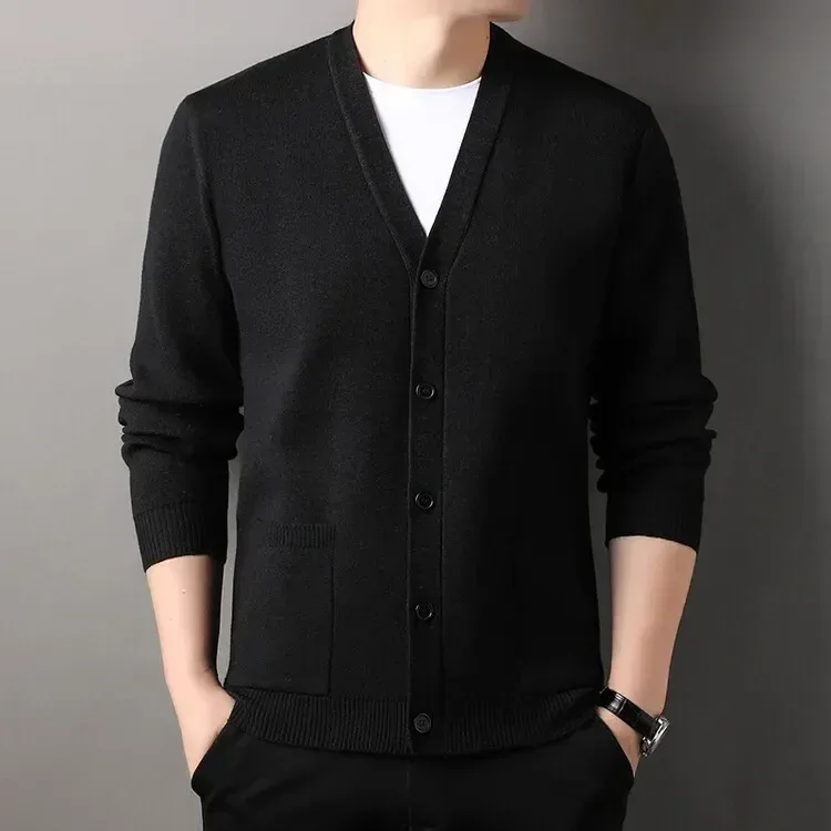Men's Autumn and Winter Casual Design Cardigan Thick Long Sleeved Button Up Jacket Cardigan Sweater