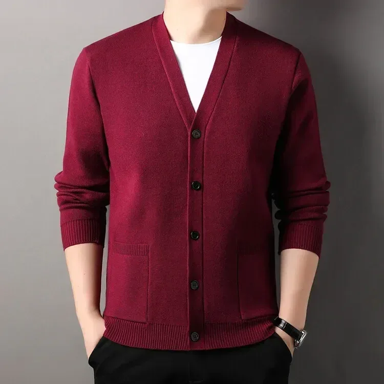 Men's Autumn and Winter Casual Design Cardigan Thick Long Sleeved Button Up Jacket Cardigan Sweater