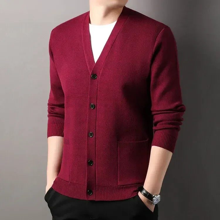Men's Autumn and Winter Casual Design Cardigan Thick Long Sleeved Button Up Jacket Cardigan Sweater