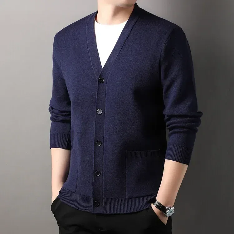 Men's Autumn and Winter Casual Design Cardigan Thick Long Sleeved Button Up Jacket Cardigan Sweater