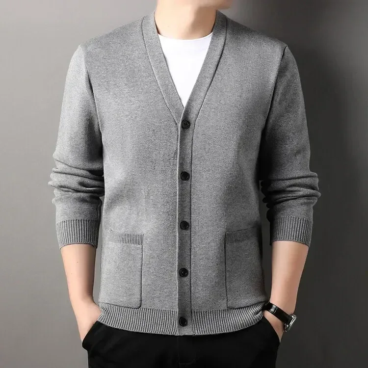 Men's Autumn and Winter Casual Design Cardigan Thick Long Sleeved Button Up Jacket Cardigan Sweater