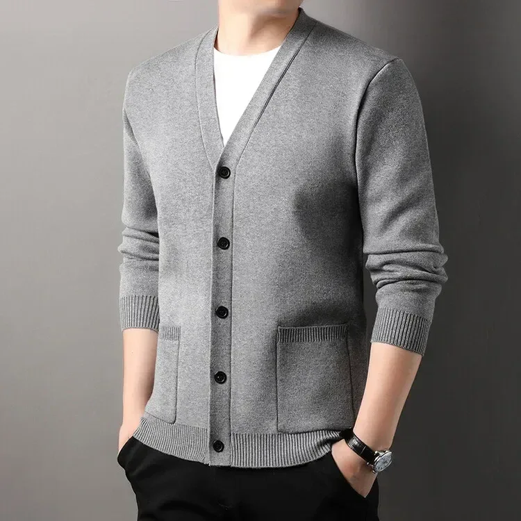 Men's Autumn and Winter Casual Design Cardigan Thick Long Sleeved Button Up Jacket Cardigan Sweater