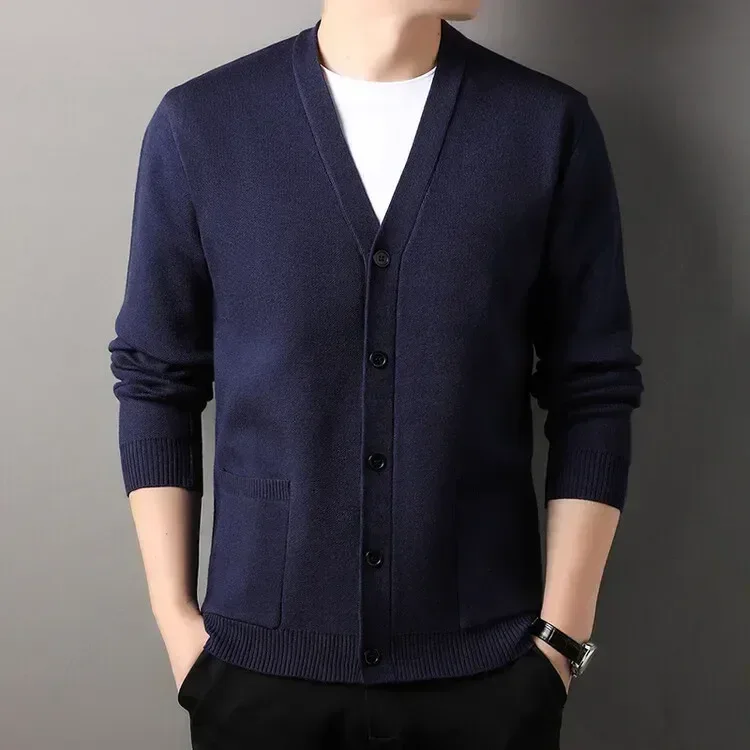 Men's Autumn and Winter Casual Design Cardigan Thick Long Sleeved Button Up Jacket Cardigan Sweater