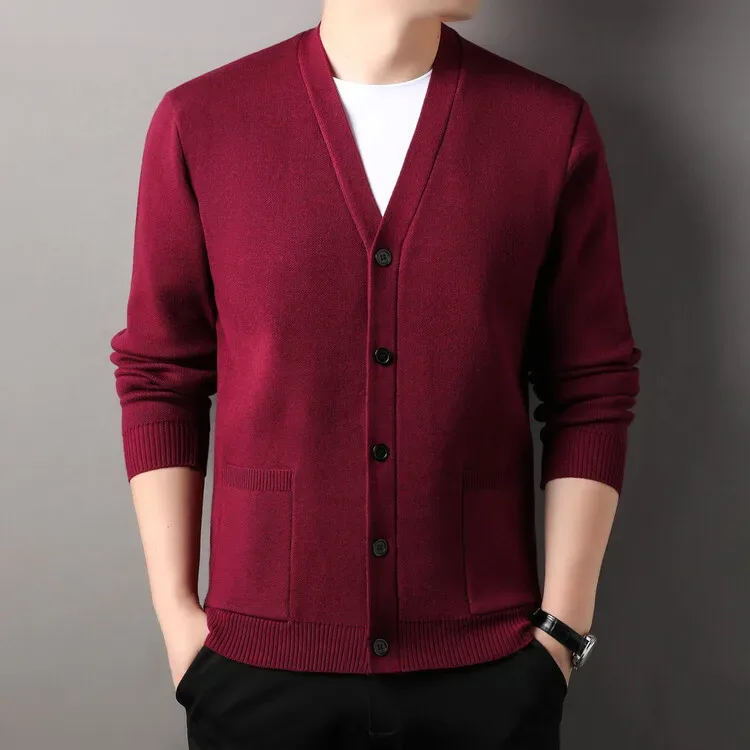 Men's Autumn and Winter Casual Design Cardigan Thick Long Sleeved Button Up Jacket Cardigan Sweater