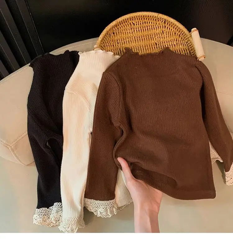 Girls Shirt 2025 Spring and Autumn New Baby Lace T-shirt Kids Top Children's Clothing
