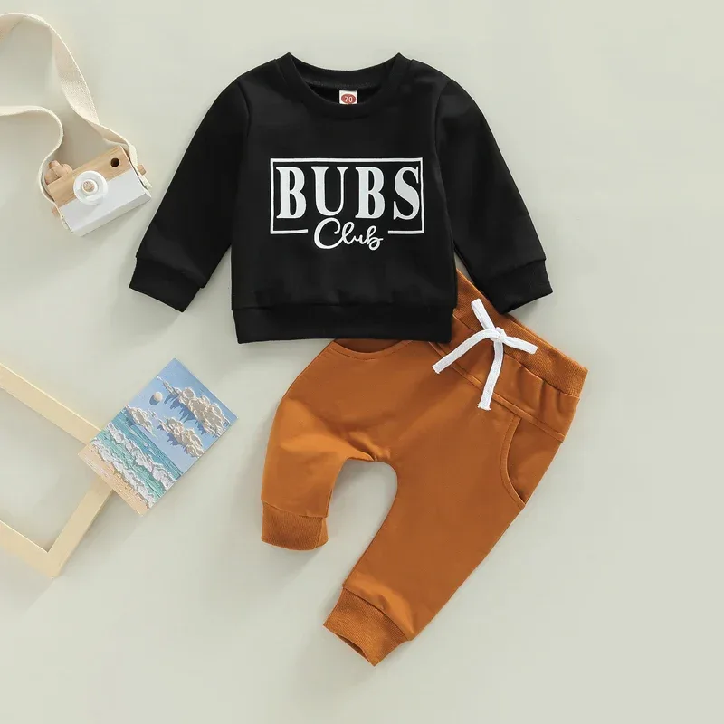 0-3Y Baby Boys Autumn Winter Clothes Set Kids Long Sleeve Letter Print Pullover Tops Sweatshirt Pants Toddler Casual Outfits