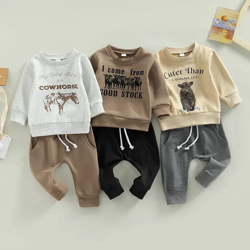 0-3Y Baby Boys Autumn Winter Clothes Set Kids Long Sleeve Letter Print Pullover Tops Sweatshirt Pants Toddler Casual Outfits