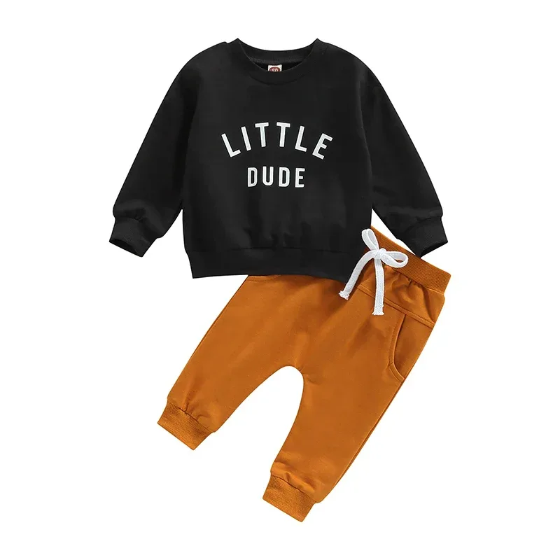 0-3Y Baby Boys Autumn Winter Clothes Set Kids Long Sleeve Letter Print Pullover Tops Sweatshirt Pants Toddler Casual Outfits