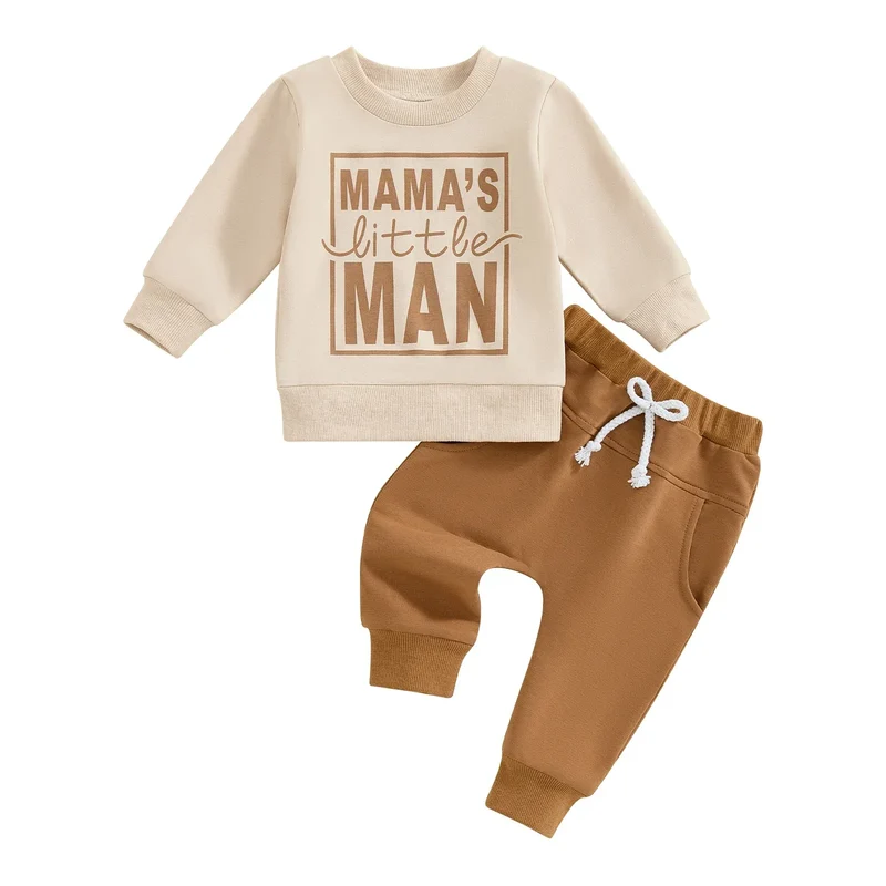 0-3Y Baby Boys Autumn Winter Clothes Set Kids Long Sleeve Letter Print Pullover Tops Sweatshirt Pants Toddler Casual Outfits