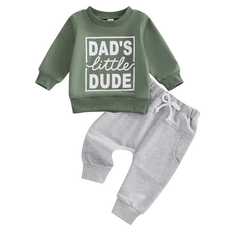 0-3Y Baby Boys Autumn Winter Clothes Set Kids Long Sleeve Letter Print Pullover Tops Sweatshirt Pants Toddler Casual Outfits