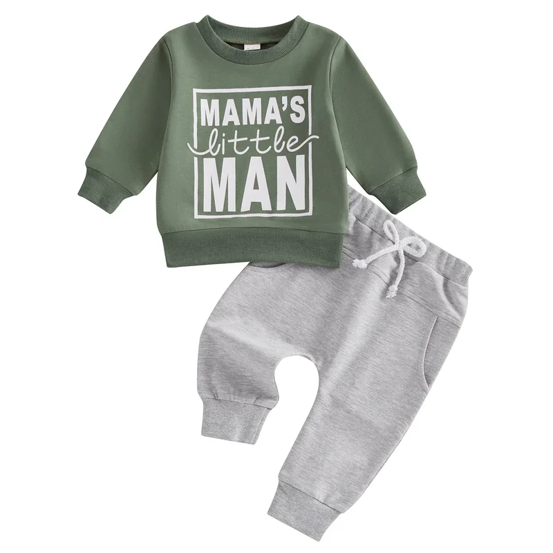 0-3Y Baby Boys Autumn Winter Clothes Set Kids Long Sleeve Letter Print Pullover Tops Sweatshirt Pants Toddler Casual Outfits