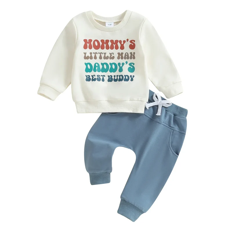 0-3Y Baby Boys Autumn Winter Clothes Set Kids Long Sleeve Letter Print Pullover Tops Sweatshirt Pants Toddler Casual Outfits