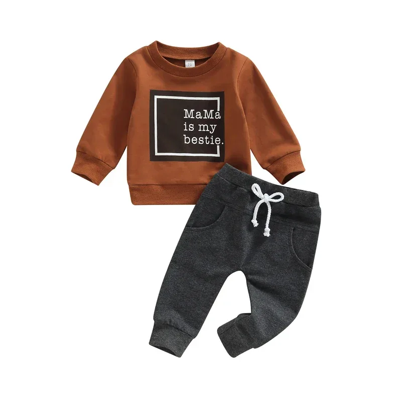 0-3Y Baby Boys Autumn Winter Clothes Set Kids Long Sleeve Letter Print Pullover Tops Sweatshirt Pants Toddler Casual Outfits