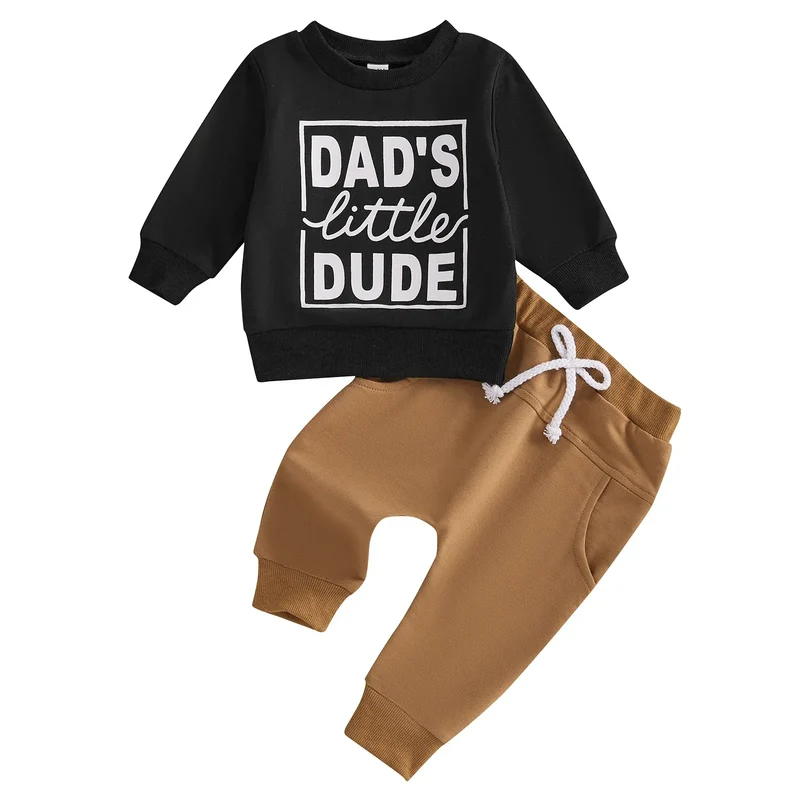 0-3Y Baby Boys Autumn Winter Clothes Set Kids Long Sleeve Letter Print Pullover Tops Sweatshirt Pants Toddler Casual Outfits