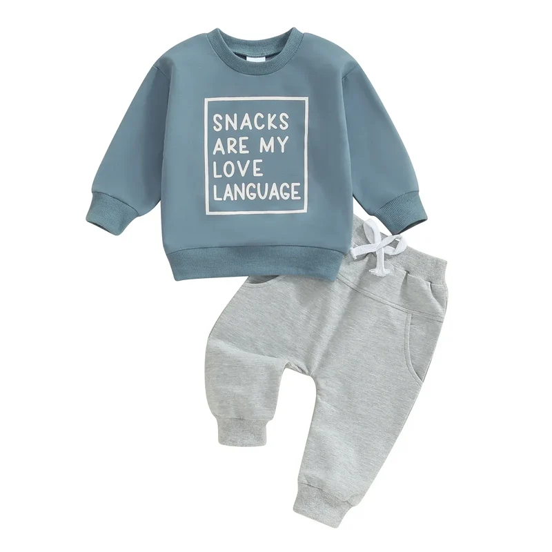 0-3Y Baby Boys Autumn Winter Clothes Set Kids Long Sleeve Letter Print Pullover Tops Sweatshirt Pants Toddler Casual Outfits