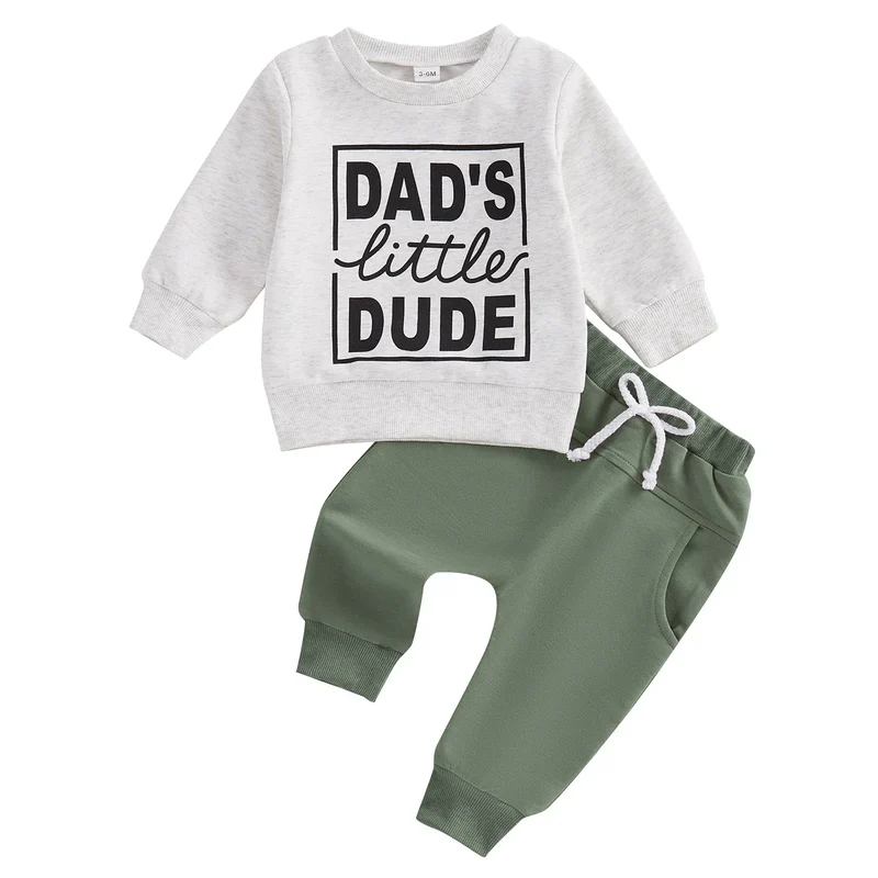 0-3Y Baby Boys Autumn Winter Clothes Set Kids Long Sleeve Letter Print Pullover Tops Sweatshirt Pants Toddler Casual Outfits